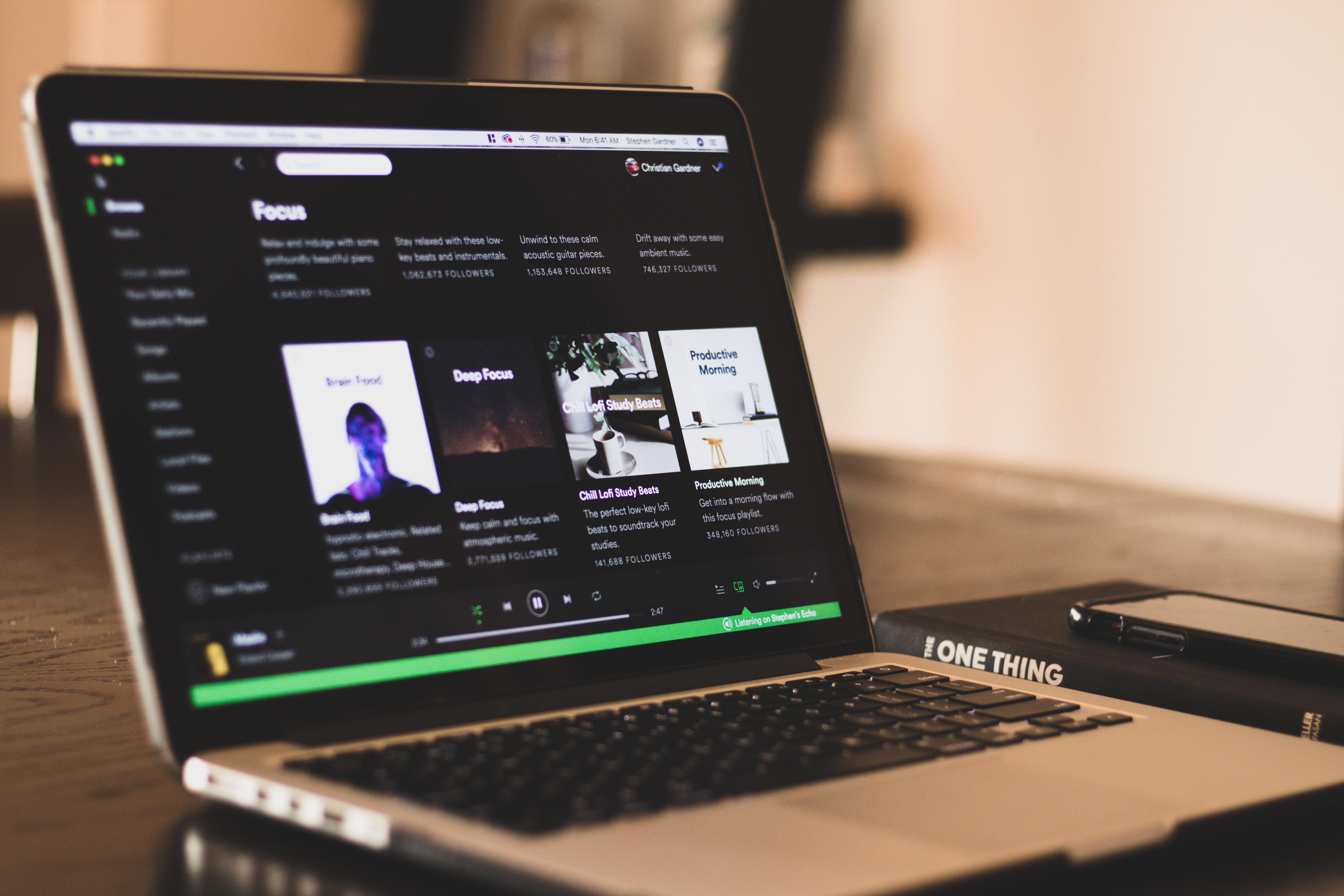 This is a picture of Spotify. The picture was downloaded from Unsplash.